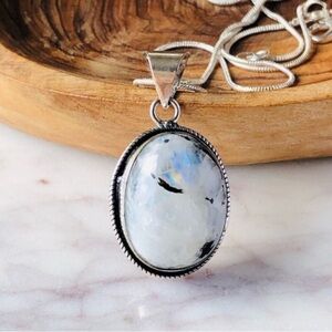 Silver Plated Moonstone Oval Shape Stone Statement Boho Necklace